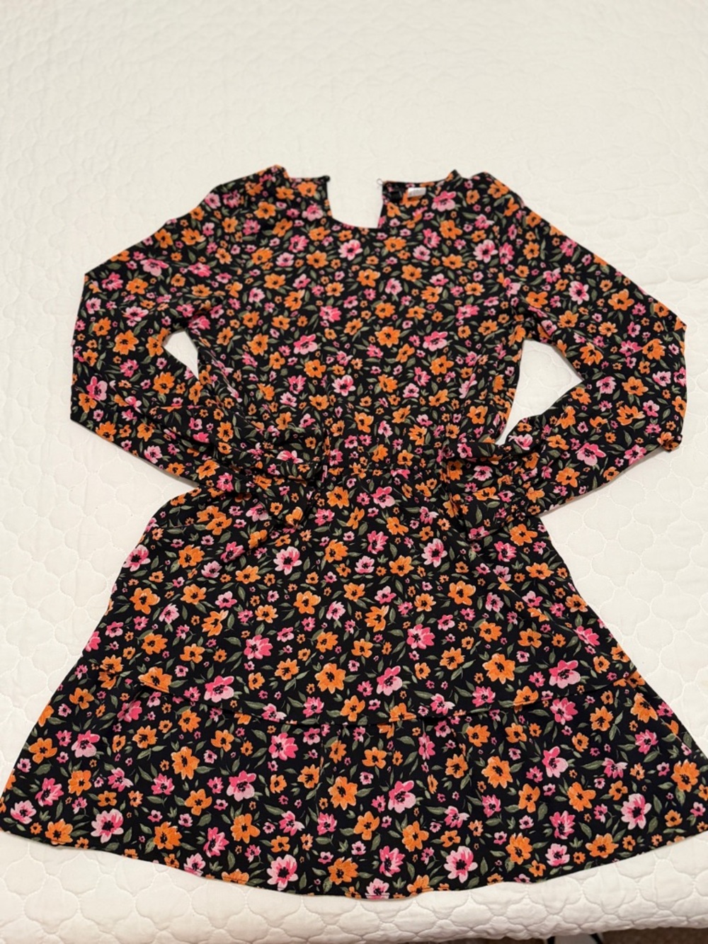 Divided Girls' Black Dress with Pink & Orange Floral Print